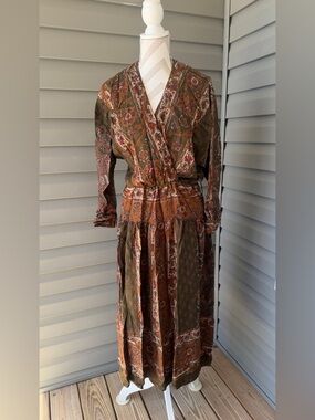 Vintage- Jackie Bernard Bohemian Paisley Wrap-Style Maxi Dress Sz 8